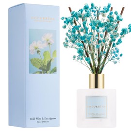 COCORRÍNA Reed Diffuser - Wild Mint & Eucalyptus 6.7 Fl.oz Reed Diffuser Set with Sticks & Preserved Baby's Breath, Reed Diffuser for Home Bathroom Shelf Decor
