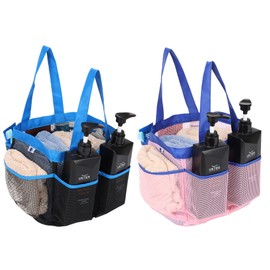 Nvatorfox 2 Pack Haundry Mesh Shower Caddy Tote Bag Hanging Portable Toiletry Bag College Dorm Essentials Quick Dry Bath Organizer for College Dorms, Gym, Camp for Bathroom Accessories(Sapphire Blue)