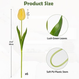 Arborus 6PCS 23" Fake Tulip Flowers Artificial Yellow Tulips Long Stem Faux Flower, Silk Flower Décor for Floral Arrangement Home Farmhouse Wedding Decoration