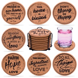 Coasterlux Cork Coasters for Drinks Absorbent with Holder - Cute & Funny Set of 8 Large Round Outdoor Cup Wooden Table Protection, Coffee Trivet, Cups and Mugs Cool Drink Coaster Gift