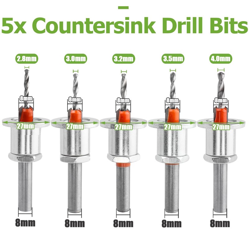 Bestgle 5 Pcs Countersink Drill Bit Set with Depth Stop,