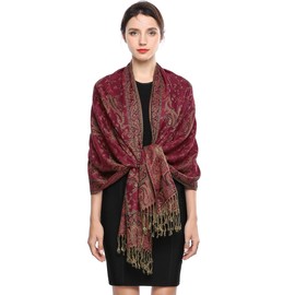 EASE LEAP Women Pashmina Scarves Oversized Silky Winter Scarf Reversible Paisley Shawl for Ladies Blanket Large Wraps 78.5"X27.5"/(2- Date red)