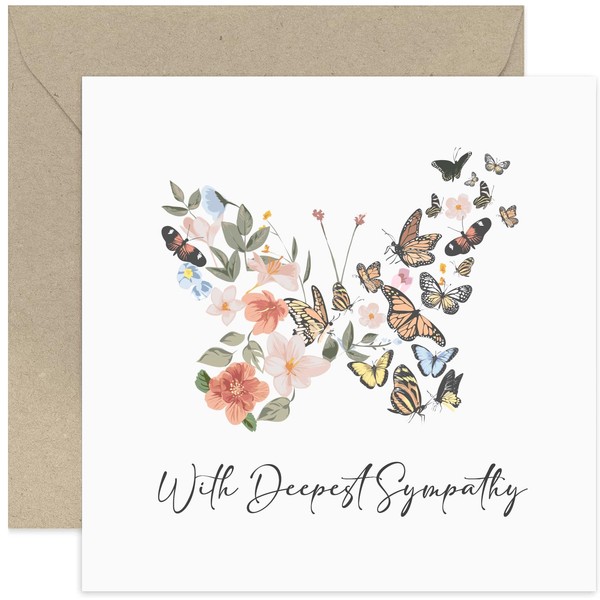 Deeply Mourning Card for Men and Women - Floral Butterfly Design - Sympathy, Grief, Grief, Grief, Remembrance of You, Card for Family, Friends, Blank Inside