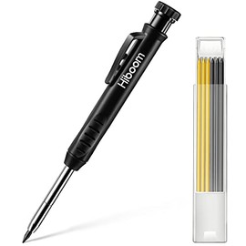 Solid Carpenter Pencil Set for Construction with 7 Refill Leads Built-in Sharpener, Long Nosed Deep Hole Mechanical Pencil Marker Marking Tool for Carpenter Scriber Woodworking Architect (Black)