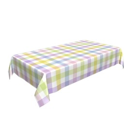 Easter Plaid Rectangle Tablecloth 60x84 Inch,Spring Coloring Checkered Table Cloth,Wrinkle Stain Waterproof Holiday Table Cover,Rustic Rainbow Small Fabric Farmhouse Tablecloth for Party Picnic