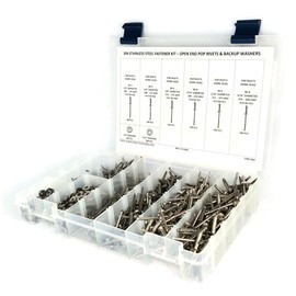 Stainless Steel Pop Rivet Assortment Kit with Backing Washers - 1201 Pieces