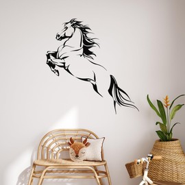 Vinyl Wall Decal Horse Riding Stallion Wild Animal Mustang Stickers Mural Large Decor (g7563) Black
