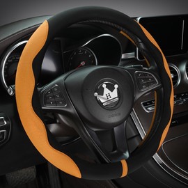 HighnessHwoo Luxury Alcantara Steering Wheel Cover for Cars, Soft Leather Padded Wheels Cover for F150, Trucks, Jeep, Van, Auto, Thin Large Car Handle Cover, Universal Fit, Anti Slip, 39-41cm, Orange