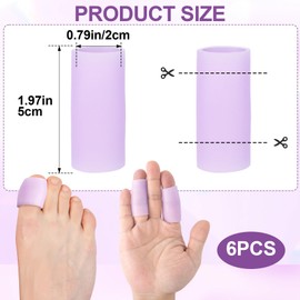 Pndeyo 6pcs Gel Finger Sleeves, Elastic Tube Silicone Finger Support Sleeve, Soft Hand Cushions Protector for Reliefing Hands Cracking Trigger Pain- Purple