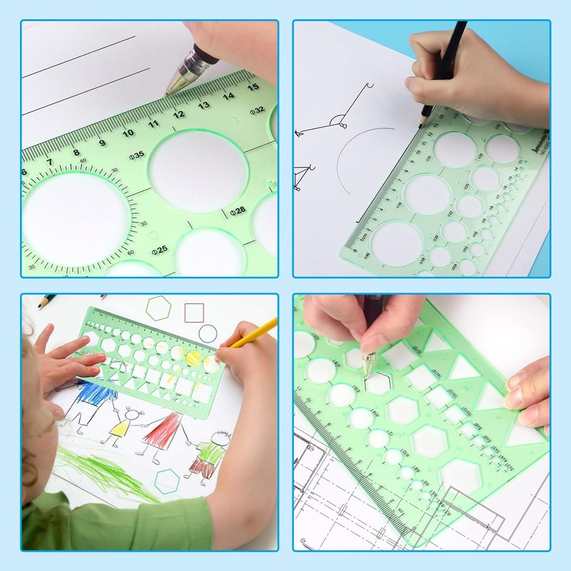 ZHEJIA Ruler Template (Set of 4) Design Ruler, Circular Ruler,