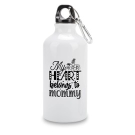 VEHFA Funny Aluminum Sports Water Bottle - My Heart Belongs to Mommy Insulated Sports Water Bottle with Carabiner Clip, 14 OZ, White