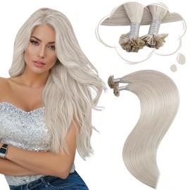Moresoo Bonding Extensions Real Hair Blonde 1 g U-Tip Extensions Real Hair Remy Keratin Hot Fusion Hair Extensions Real Hair Bondings White Blonde #60A 50 g 60 cm