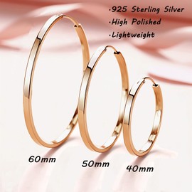 Bewenda Earrings 925 Silver Hoop Earrings Large, 925 Sterling Silver Hoop Earrings for Women, Hypoallergenic Large Earrings Hoop Earrings in 40/50/60 mm Diameter, Folding Hoop Earrings Round Circle