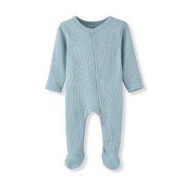 BINIDUCKLING Baby 2-Pack Cotton Snap-Up Sleepsuit - Baby Footed Pajamas with Mitten Cuffs - Long Sleeve Baby Onesies Grows 9-12 Months, Mint Green and Beige Grey