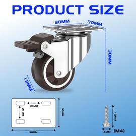 Resszo Pack of 4 Furniture Castors 25 mm, L Mounting Plate Castors for Furniture with Brake, Heavy Duty Castors with 180 kg Load Capacity, Small Swivel Castors for Furniture Transport, Table, Cabinet,