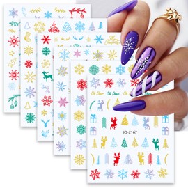 6 Sheets Christmas Nail Art Stickers Decals 3D Self-Adhesive Pegatinas Uñas Gold Snowflake Elk Nail Decals White Nail Decorations Exquisite Christmas New Year Nail Art Supplies Design for Women Girls