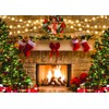 SJOLOON Christmas Backdrop Fireplace Photo Background with Christmas Tree for