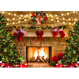 SJOLOON Christmas Backdrop Fireplace Photo Background with Christmas Tree for Theme Party Decoration Studio Props 12804 (94x70in)