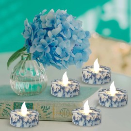 12-Pack Blue Florals LED Tea Lights 2.2 Inch Flickering Flameless Tealight 10-Key Remote Timer Battery Operated for Home Decorcolor: Ivory, size: 2.2"D x 2.2"W x 1.4"H