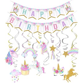 Unicorn Birthday Decorations, sUnicorn Party Decorations, Unicorn Party Supplies, Uincorn Party Favors, Unicorn Happy Birthday Banner and Unicorn Hanging Swirl for Girls Birthday Party Decorations