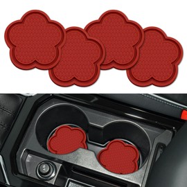 RGOAANC 4PCS Car Cup Holder Coaster, Cup Holder Insert, 2.75 Inch Non-Slip Insert Water Bottle Holder Pads, Car Interior Accessories PVC Flower Shaped Vehicle Cup Holder Insert Coaster for Women Girls