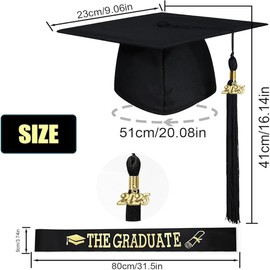 Gxlaihly Graduation Hat Set, Graduation Hat, 2024 Graduation Hat, Bachelor Hat, Unisex Graduation Cap, Adjustable, Student Hat and Sash, Graduate Hat for Graduation Party (B)