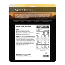 AlpineAire Foods Tuscan Style Pasta Roma 5.11 Oz Vegetarian Freeze Dried Meal 610 Calories, 35g Protein, Lightweight Just Add Water Perfect for Camping, Hiking and Emergency Food Storage Pack of 1
