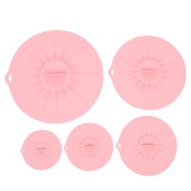 5Pcs Silicone Lids, Heatresistant Microwave Splatter Cover Reusable Food Storage Suction Lid for Bowls, Cups, Skillets, Plates, Pots, Pans (Pink)