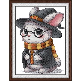 Maydiyer Counted Cross Stitch Kits for Adults,14CT Unprinted Pattern Embroidery Kits for Beginners,Easy Cross-Stitch Set DMC Threads Needlework- Lufthansa Bunny 6.7''×8.7''