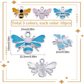 SUNNYCLUE 1 Box 30Pcs Bee Charms Bee Charm Bulk Insect Charms Honeybee Charms Honey Bee Charm Bee Enamel Charm Silver Spring Charms for Jewelry Making Charms DIY Earrings Bracelet Necklace Crafts