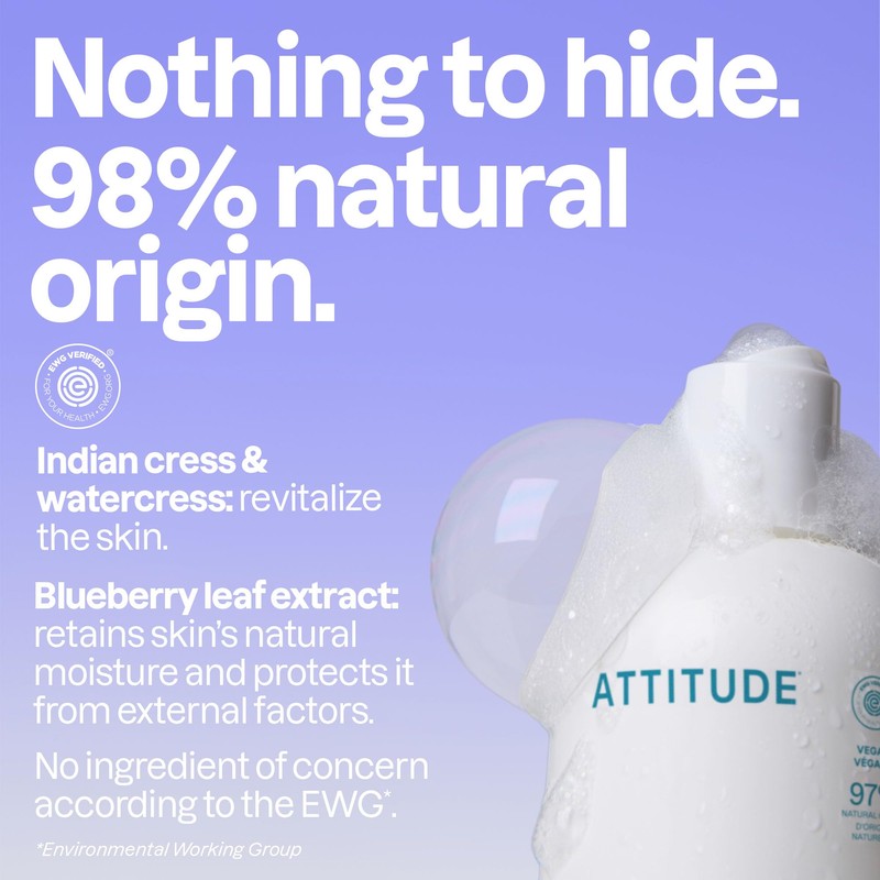 ATTITUDE Bubble Bath, EWG Verified, Plant and Mineral-Based, Dermatologically Tested,