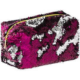 Pink Silver Sequin Cosmetic Bag with Gold Zipper