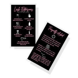 Lash Extension Aftercare Cards | 50 Pack | Eyelash Extension Supplies | 2x3.5" inches Business Card Size | Black with Neon Pink Color Design