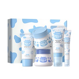 LAIKOU Skincare Set, Milk Beauty Gift Sets for Teenage Girls with Cleanser, Day Cream, Night Cream, Eye Cream, Sunscreen, Facial Kits for Women Wife Mom, Deep Hydrating Smoothing 5pcs