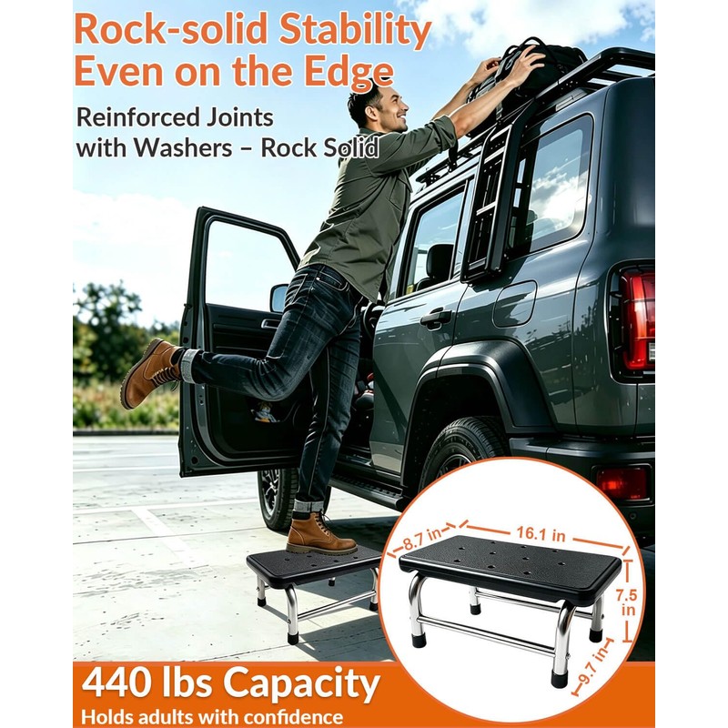 Step Stool, 440 lbs Heavy Duty Stainless Steel, Non-Skid Platform