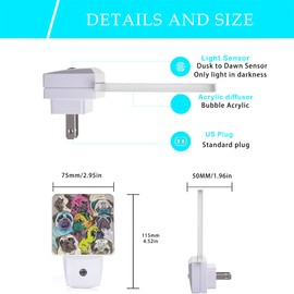 Oeaskly Dog Night Light,Colorful Pugs Dogs Night Lights Plug into Wall with Dusk to Dawn Light Sensors 0.5W Dim Lamp for Bedroom
