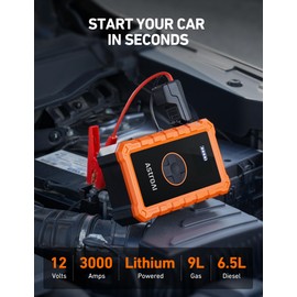 AstroAI S8 Air Jump Starter with Air Compressor, 3000A Peak Car Battery Jump Starter Portable (9.0 Gas/6.5L Diesel) with 150PSI Cordless Auto-Shutoff Tire Inflator, 12V Battery Charger Booster(Orange)