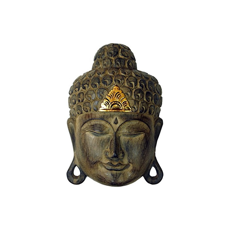GURU SHOP Carved Buddha Mask with Gold Embellishment Wall Art