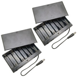 Jstincal 8AA Battery Holder, 8 AA Battery Box, 8 x 1.5V AA Battery Holder Case Box 12V with Cover ON/Off Switch and DC 5.5x2.1mm Male Connector, 2-Pack