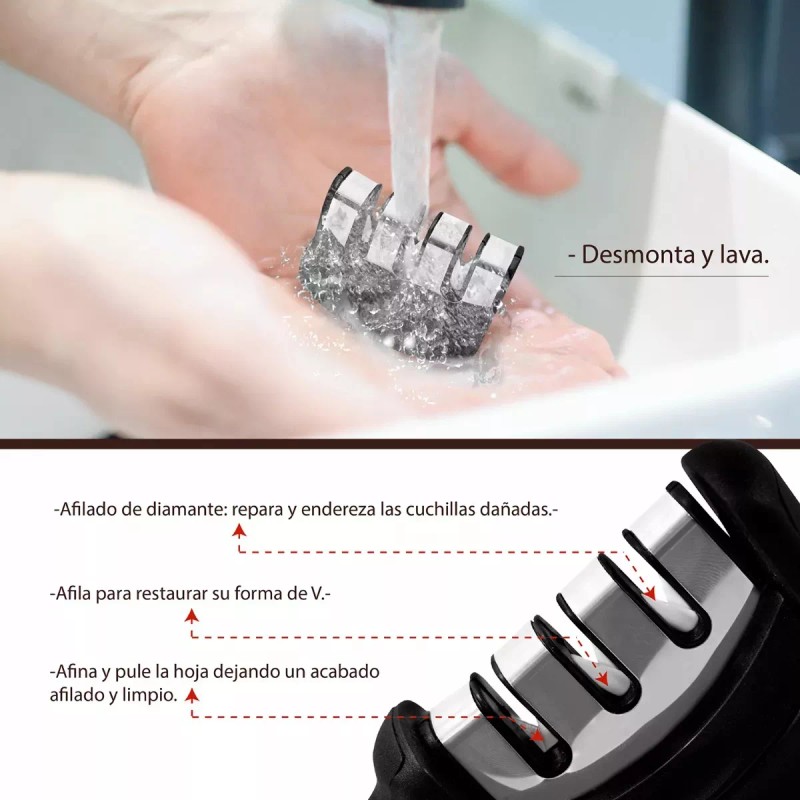 Lecute Afilador De Cuchillos Tijeras Cocina 3en1 Profesional Porta