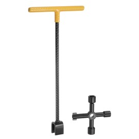 HARFINGTON Water Meter Key, 16 Inch Enforced Steel T-Handle Water Shut Off Water Meter Wrench with 4-way Multi-Functional Utility Key for Valves, Curb Main and Water Meters