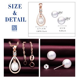 Yumilok Women's Stud Earrings Necklace with Pearls Tear Drop Pendant Stud Earrings Piercing Earrings Jewellery Sets 925 Sterling Silver for Gift Women Girls, Sterling Silver, Pearl