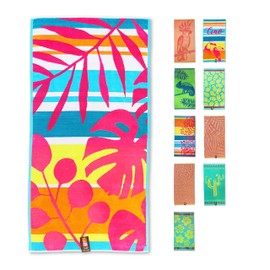 jilda-tex Beach Towel 90 x 180 cm Bath Towel Beach Towel 100% Organic Cotton Velour Terry Cloth Easy Care Various Designs (Tropical Summer)