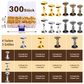 Tundi Set di 300 rivetti cavi, in 3 misure, in pelle dorata