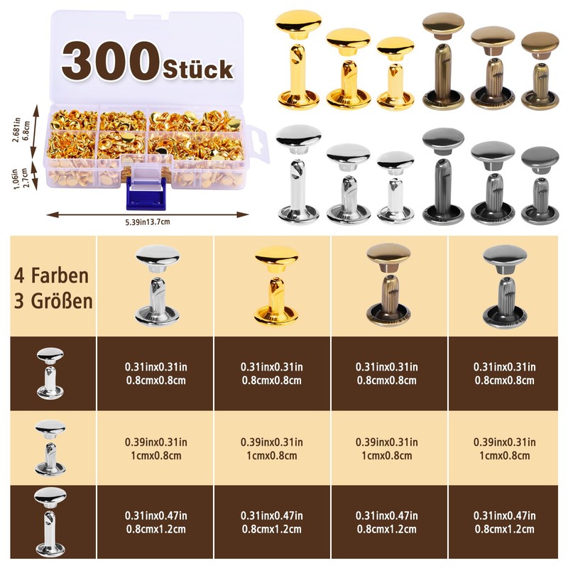 Tundi Set di 300 rivetti cavi, in 3 misure, in
