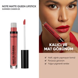 Note Cosmetique Matte Queen Lipstick Kalıcı Likit Ruj, 05 Summer Charm, Pembe
