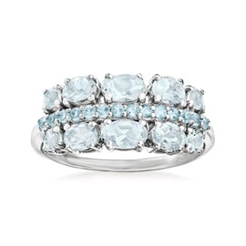 Ross-Simons 1.00 ct. t.w. Aquamarine and .20 ct. t.w. Swiss Blue Topaz Ring in Sterling Silver. Size 9