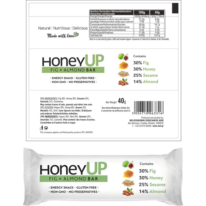 HoneyUp Fig & Almond bar, Display Box 12 bars x