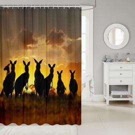 Manfei Kangaroo Waterproof Bathroom Curtain with 12 Hooks Suits for Bathtub Wild Kangaroo Silhouette at Sunset Print Shower Curtain Animal Theme Bath Curtain for Kids, 72" W x 72" L