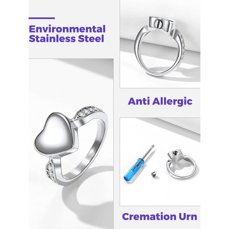 Forever In My Heart Cremation Urn Ring for Women Finger